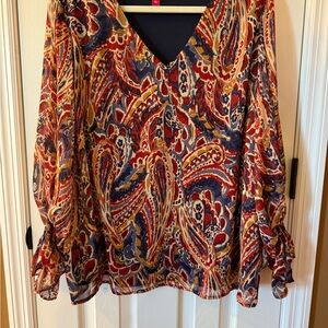 Vince Camuto Multicolor Paisley V-Neck Blouse
